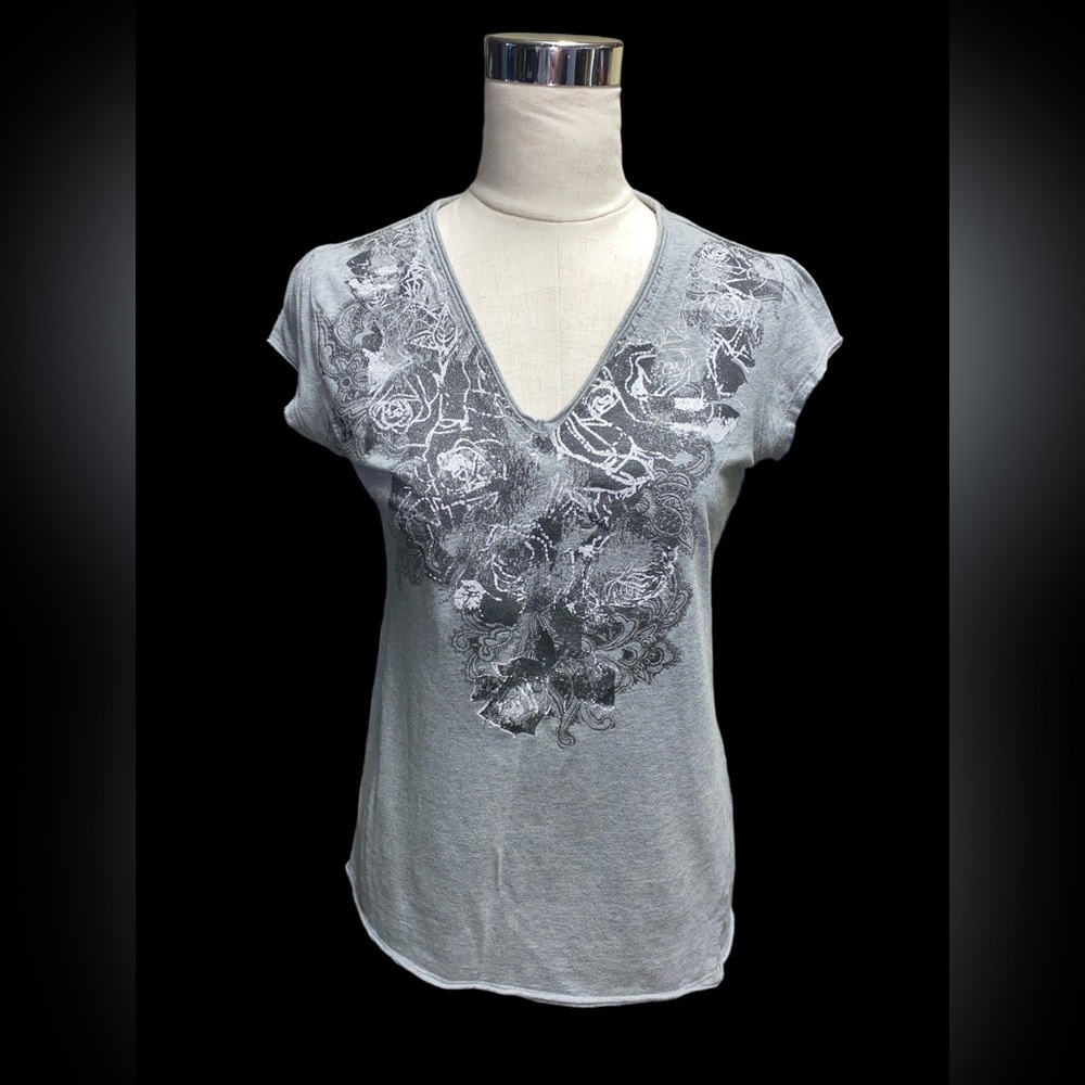 Calvin Kline Jeans Gray V Neck Short Sleeve Graphic Tee